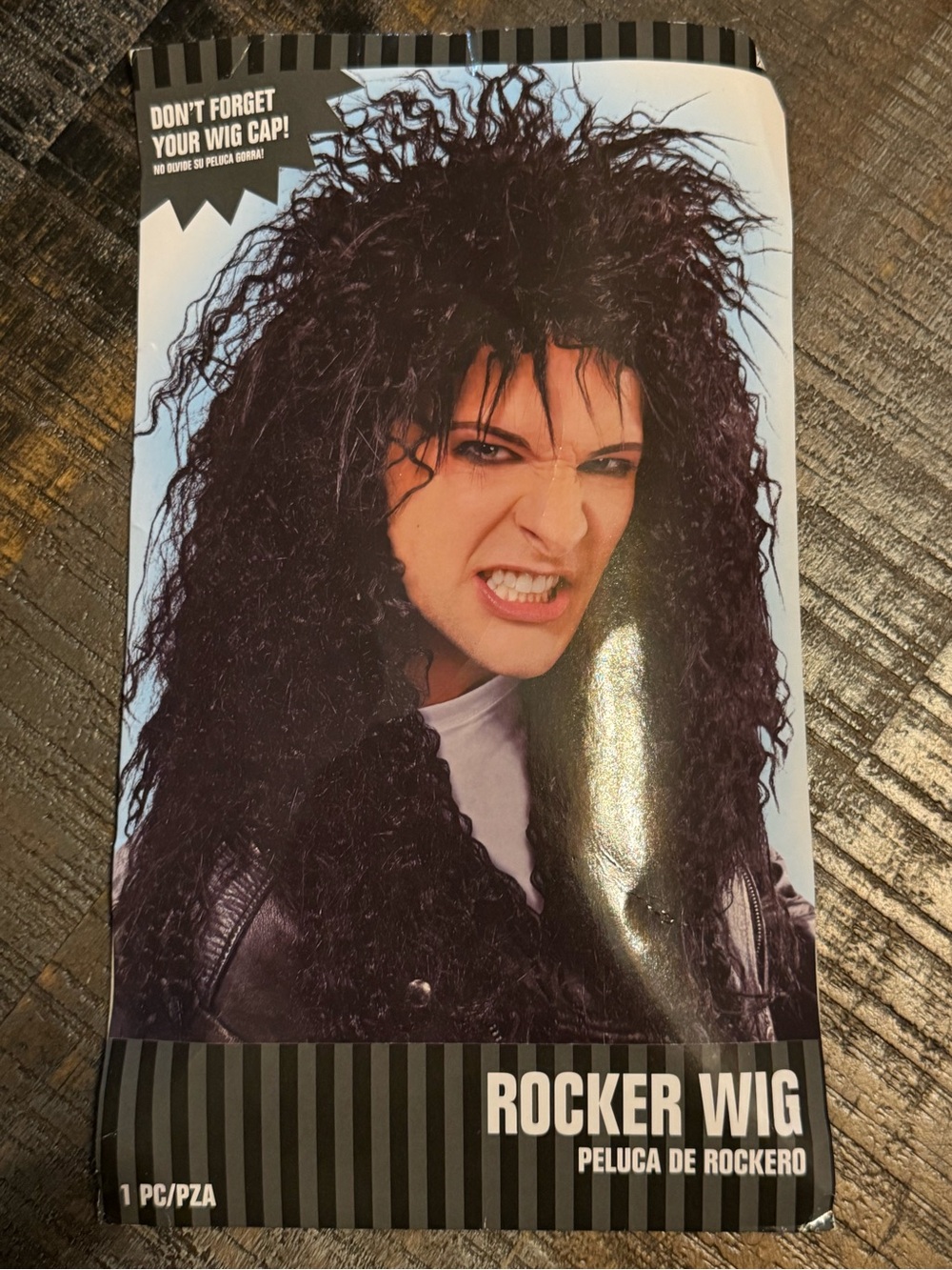 Rocker wig Men’s Crimped Black Hair Band Wig Long Hair Halloween Cosplay